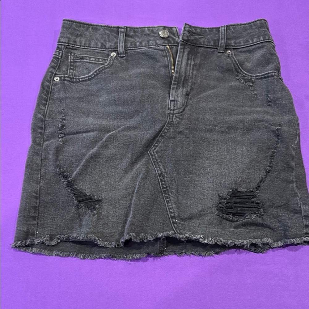 Distressed Black Denim Skirt